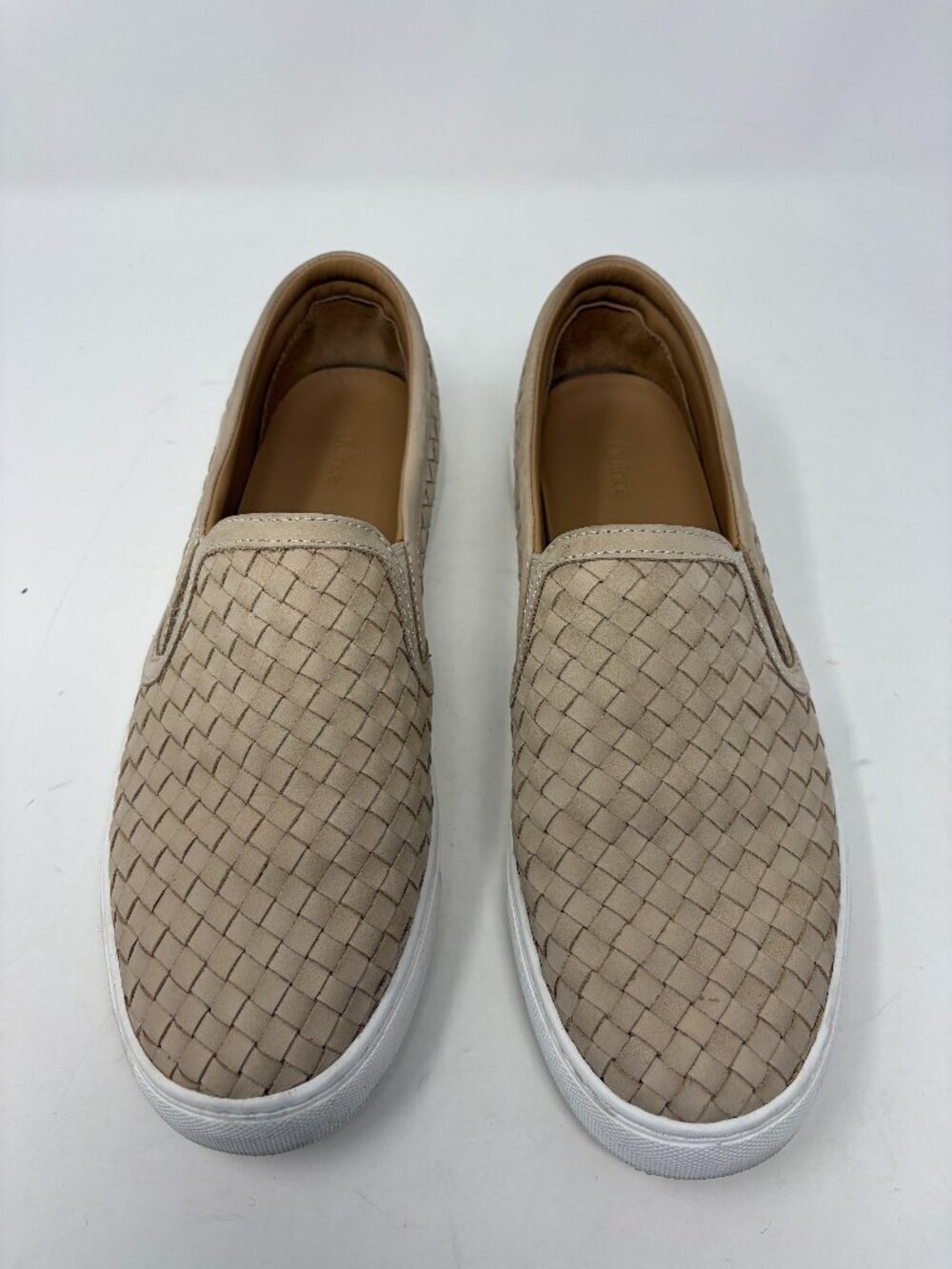 Quince women's Handwoven Leather Slip On Sneakers 10 taupe beige